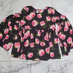 4/$20 Buddy Love Black/Pink Floral Longsleeve Blouse